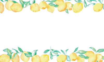 水彩画。夏の水彩タッチレモンベクターイラスト。夏のレモン装飾フレーム。Watercolor. Summer watercolor lemon vector illustration. Summer lemon decoration frame.