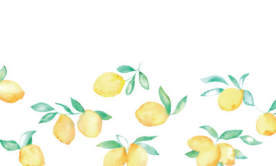 水彩画。夏の水彩タッチレモンベクターイラスト。夏のレモン装飾フレーム。Watercolor. Summer watercolor lemon vector illustration. Summer lemon decoration frame.