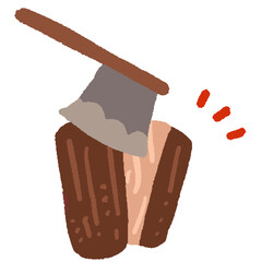 木を切る斧のイラスト　薪割り