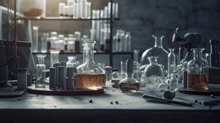 Science-themed background with space for copy, showcasing a close-up of laboratory equipment. Generative AI