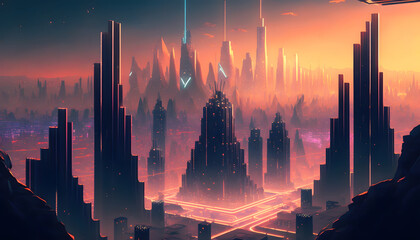 sunset over the city, generative AI