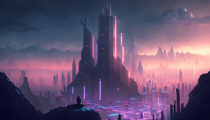 sunset over the city, generative AI