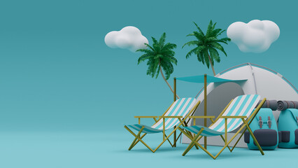 Summer vacation travel concept illustration style background. 3d rendering