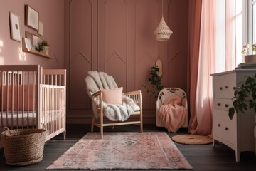 baby's nursery with soft pink decor. Generative AI