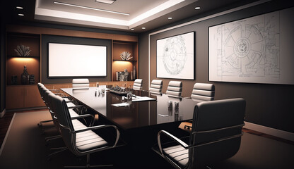 Modern elegant office with empty boardroom and blank background generated by AI