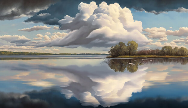 Nature sky reflects on tranquil water landscape generated by AI © Jeronimo Ramos