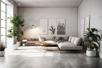 cozy living room with plants and furniture. Generative AI