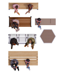 chair and bench sitting isolated on white top view