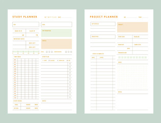 Project Planner and study planner. Minimalist planner template set. Vector illustration.