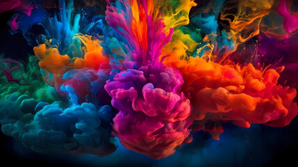 Obraz na płótnie Canvas Launched colorful powder on black background, generative AI