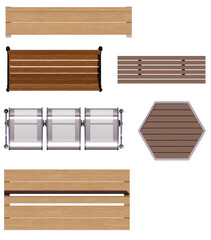 chair and bench sitting isolated on white top view