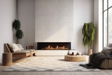 Cozy Living Room with Fireplace and Comfortable Seating. Generative AI