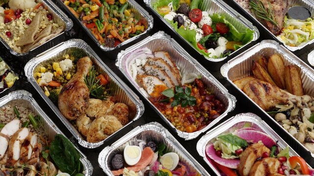 Business Lunch Menu, Office lunch. Ordering lunch for company. Food for work. Local restaurants deliver the meals