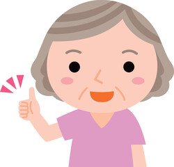 笑顔でいいねする高齢女性