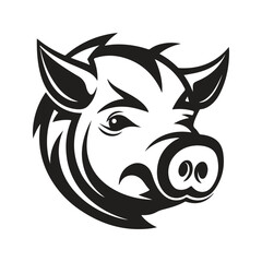 pig, logo concept black and white color, hand drawn illustration