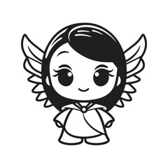 princess angel, logo concept black and white color, hand drawn illustration