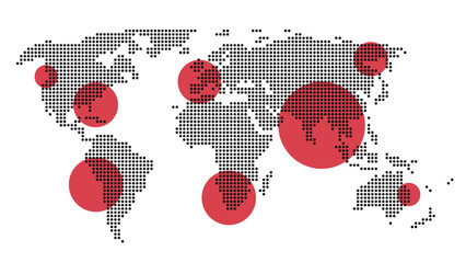 Dotted world map with red circles © kc85