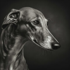 Studio shot with cute greyhound dog portrait with the curiosity and innocent look as concept of modern happy domestic pet in ravishing hyper realistic detail by Generative AI.
