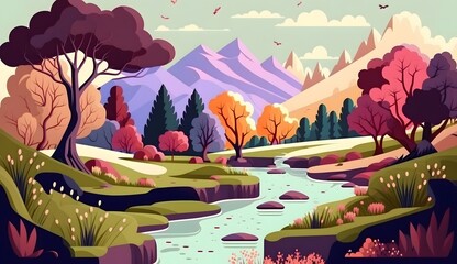 landscape with mountains and clouds created using AI Generative Technology