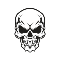 ripper skull, logo concept black and white color, hand drawn illustration