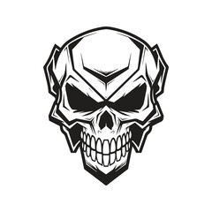 ripper skull, logo concept black and white color, hand drawn illustration