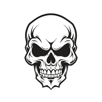 ripper skull, logo concept black and white color, hand drawn illustration