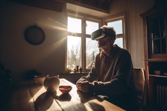 A new reality: senior man discovers virtual worlds with vr headset
