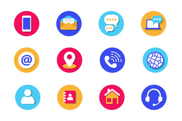 Contact icons collection in colorful design isolated on white background