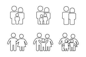 Set of family icons in linear style isolated on white background