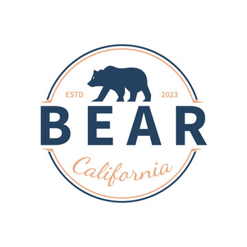 Emblem logo with bear silhouette. Wild west vintage california badge. Vector illustration.