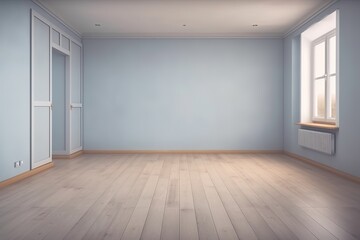 Mockup of an empty room with a wooden floor and blank walls, Generative AI