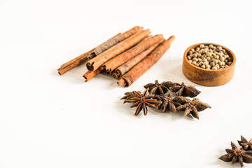 various type spices isolated white
