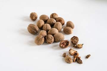 nutmeg isolated white, selective focus
