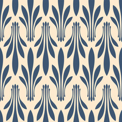 Blue and Tan Palmette Seamless Vector Repeat Pattern