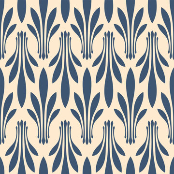 Blue And Tan Palmette Seamless Vector Repeat Pattern