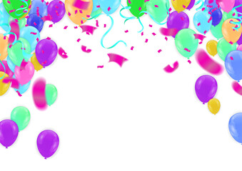 Celebration background with confetti and balloons. Vector illustration.