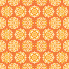 Vintage Orange Hippy Flower Seamless Vector Repeat Pattern