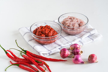 bumbu dasar, basic blended spices, typical of Indonesian traditional mix slices to make various...