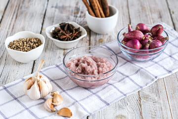 bumbu dasar, basic blended spices, typical of Indonesian traditional mix slices to make various dishsuch as stir fry, stew or soup.