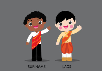 Obraz na płótnie Canvas Suriname and Laos n national dress vector illustrationa