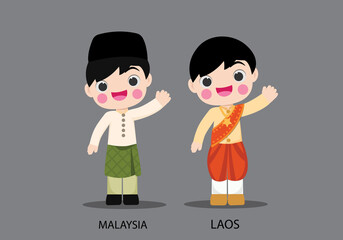 Obraz na płótnie Canvas Malaysian and Laos in national dress vector illustrationa