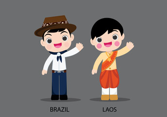 Brazil and Laos n national dress vector illustrationa