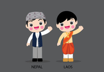 Obraz na płótnie Canvas Nepal and Laos n national dress vector illustrationa