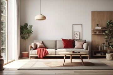 cozy living room with natural light pouring in from a large window and stylish furniture. Generative AI