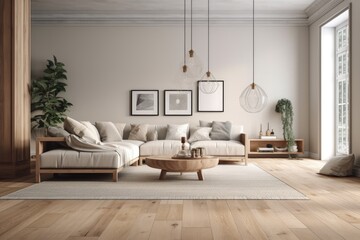 cozy living room with ample natural light and comfortable furniture. Generative AI
