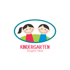 Preschool logo design. Kindergarten icon template. Play group education vector illustration