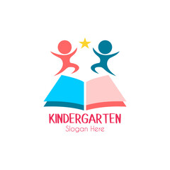 Preschool, kindergarten, playgroup logo icon design template. Children school vector illustration