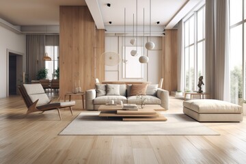 spacious living room with natural lighting and comfortable furniture. Generative AI