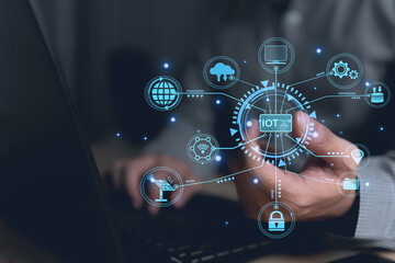 Internet of things concept. IOT design.Global network connection. Communication technology and Internet networking concept, Connect wireless devices.
