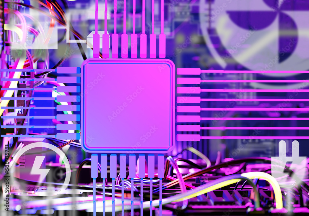Poster technological background. it scenery. wires and processor lines. technological wallpaper. copy space